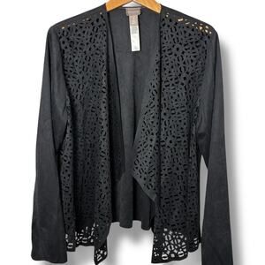Chico's Cardigan Women's Size 3 (XL) Charcoal Drape Laser Cut Open Front